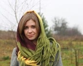 Infinity scarf - Cobweb felted Circle wool scarf - necklace / yellow olive green aubergine - spring scarf