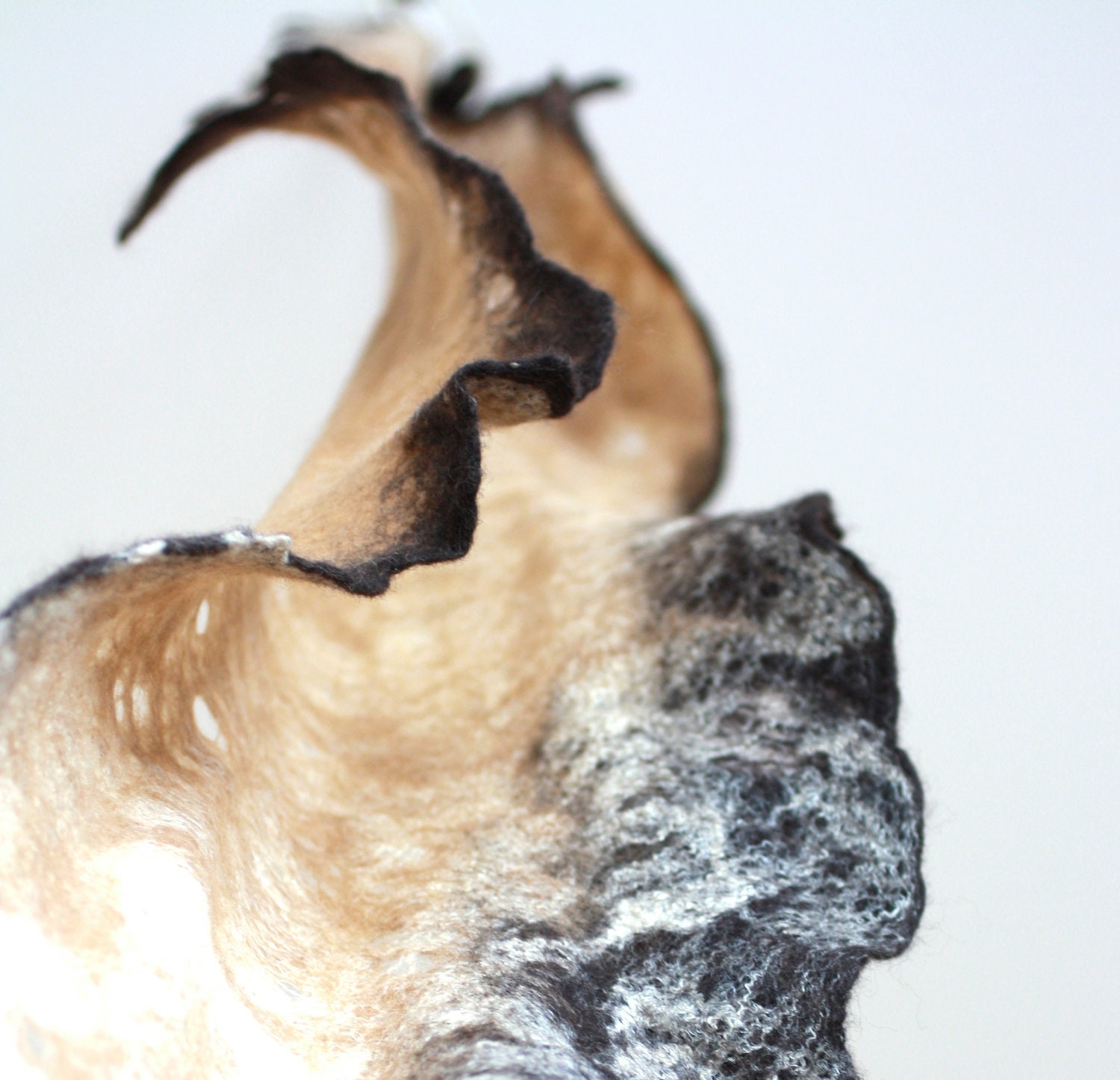Women felted scarf cobweb felt wool silk shawl - brown beige - boho - Mothers day gift  - natural neutral - autumn scarf