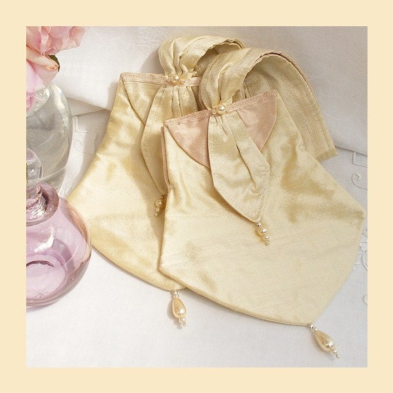 wedding purse in silk with pearl bead trims -  'Emmy' design, available in cream or blush colourways