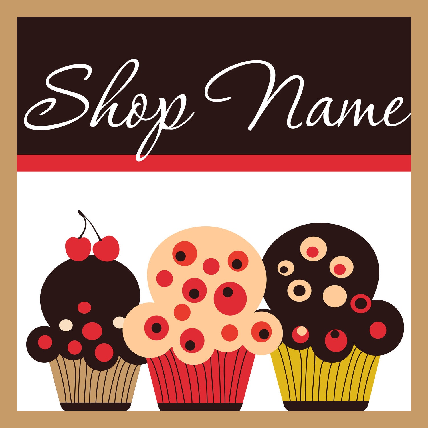 Premade banners with avatars Etsy shop set candy shop style with chocolate cup cake polka dots pattern - 9 pieces not OOAK