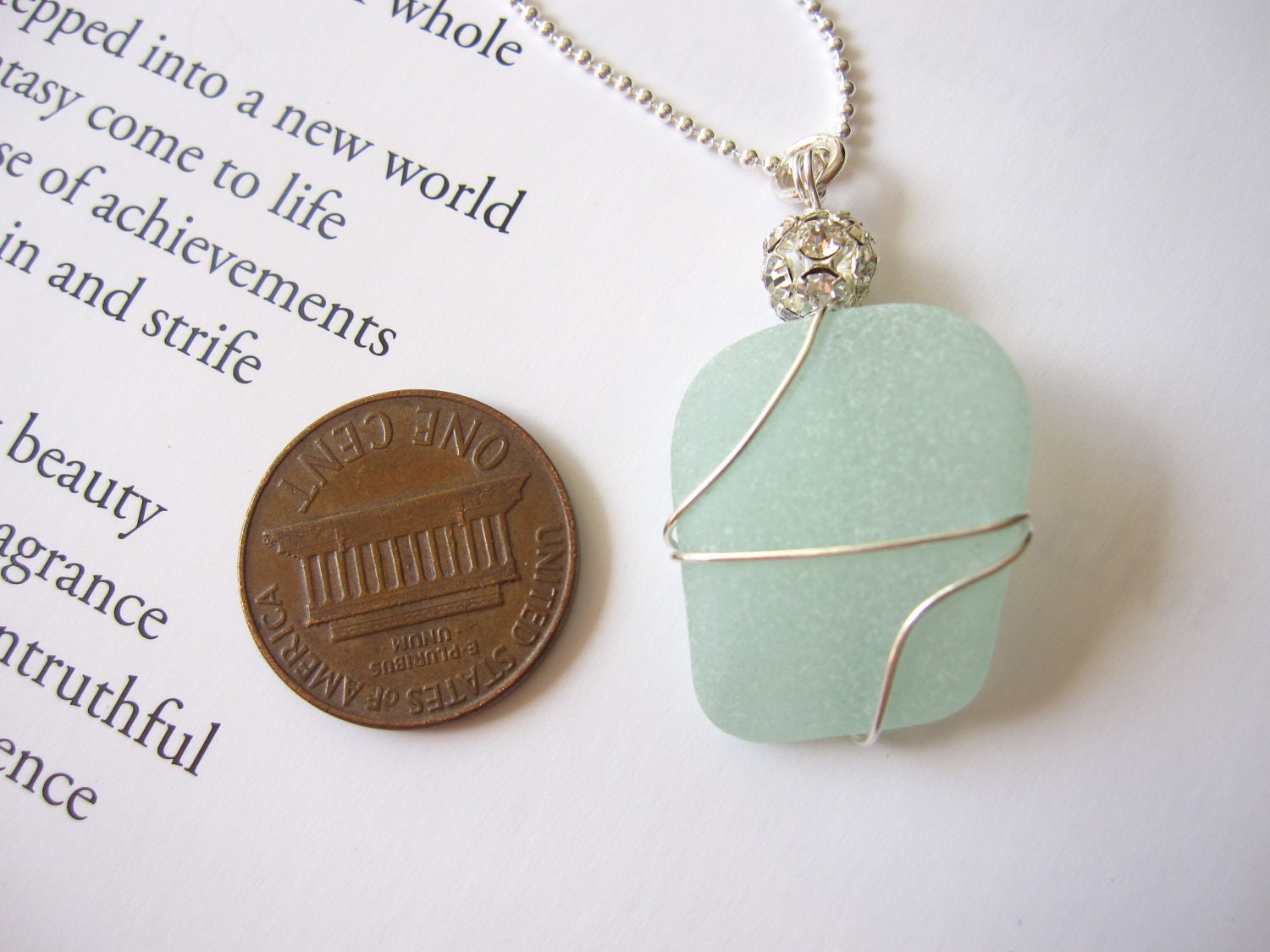 Seafoam seaglass necklace - Bride's Necklace for beach Wedding - Perfect nautical gift for girlfriends, sisters, bride - FREE SHIPPING