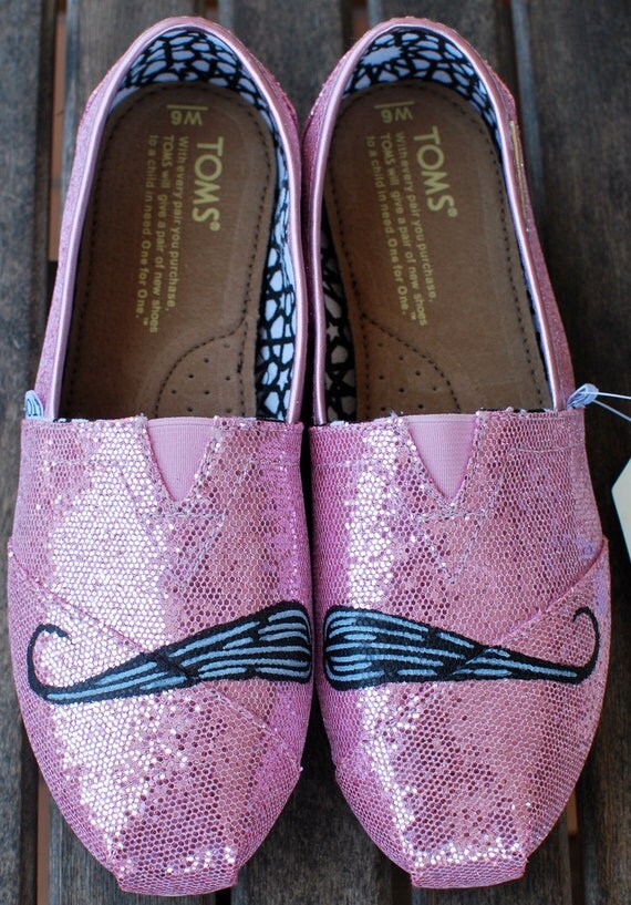 Pink Glitter Mustache TOMS shoes