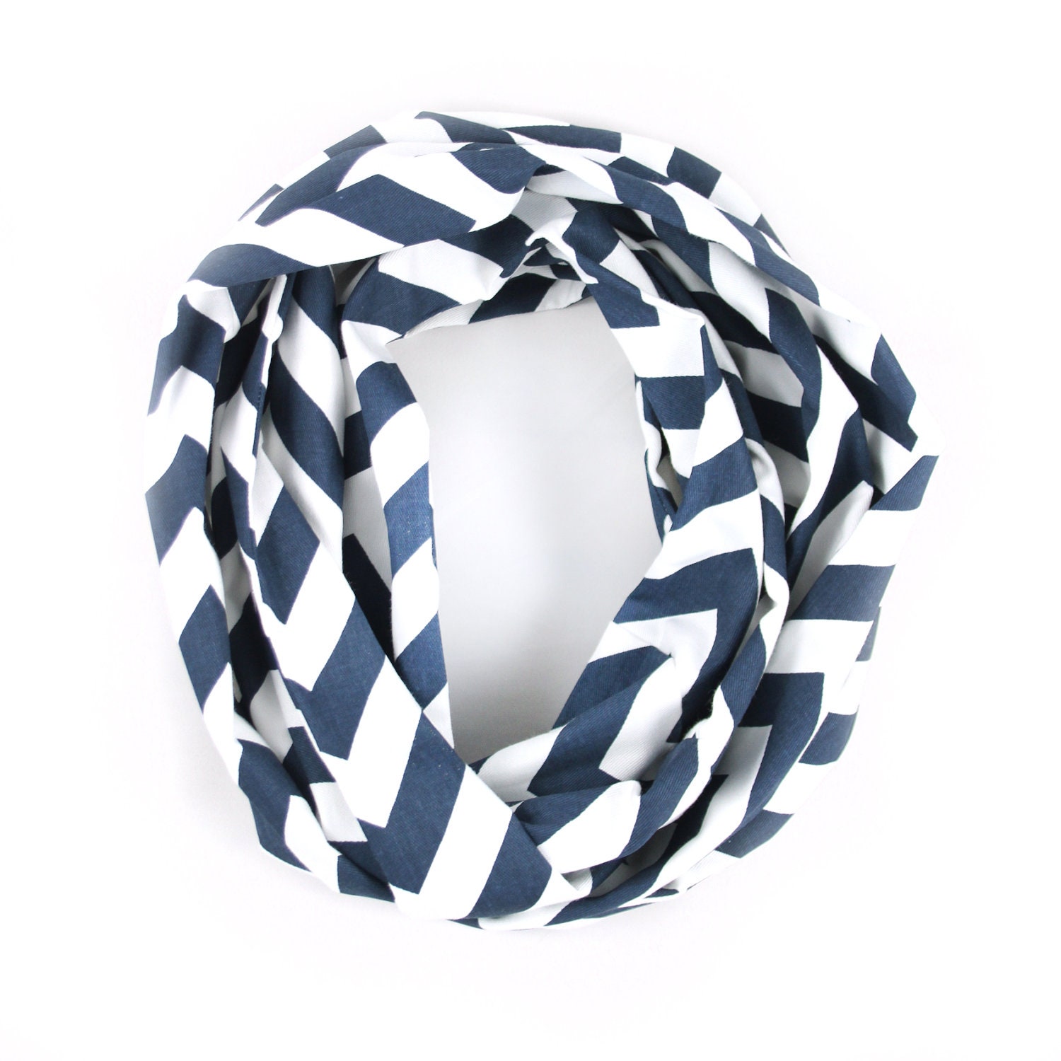 SALE - Nautical Chevron Scarf - Navy and White Circle Infinity