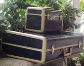 Vintage 1950s Navy Blue Marbled Samsonite Suitcases