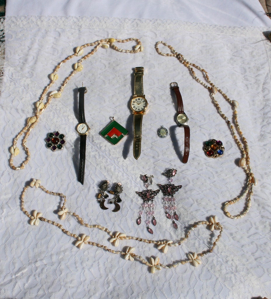 Huge Lot of Costume Jewelry - Sarah Coventry - Watches - Shells - Clip On Earrings - Kerry