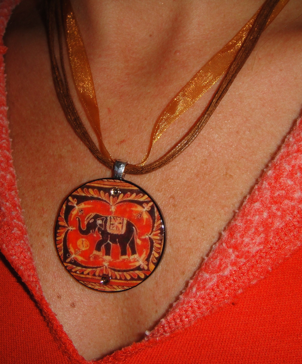Lucky Elephant Art UPcycled - Recycled Poker Chip Pendant Necklace with Swarovski Crystal Bling