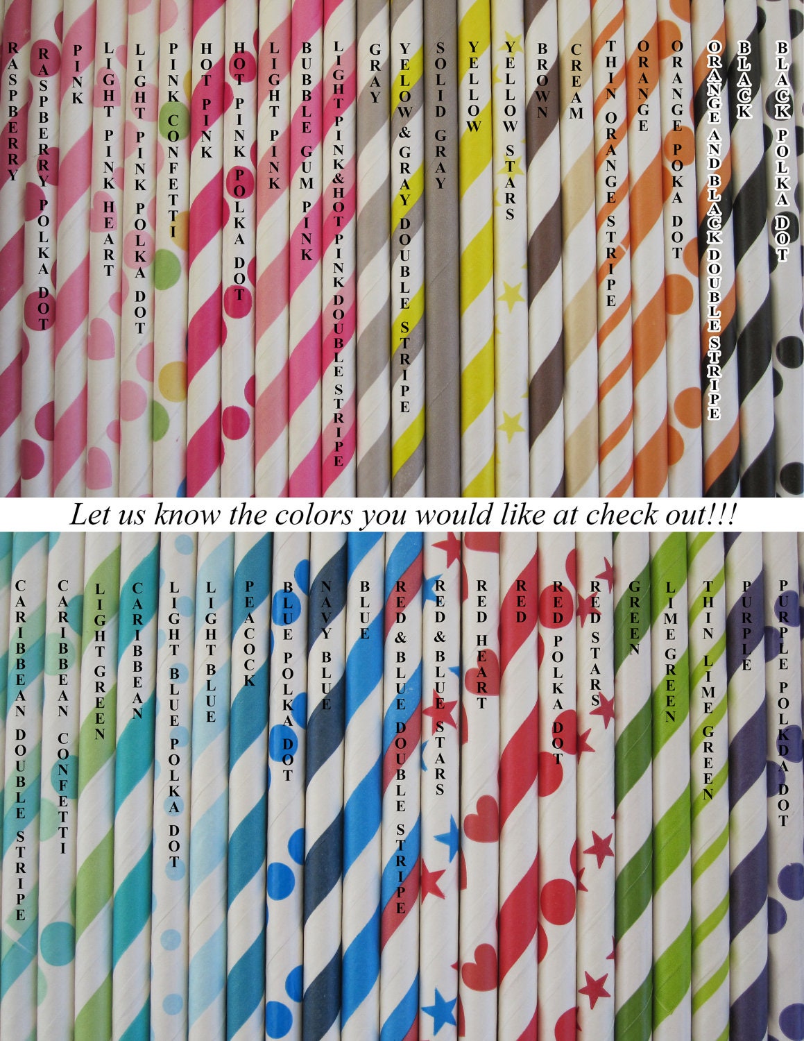 100 YOUR COLOR CHOICE Retro Vintage Striped Polka Dot Star Paper Straws Il_570xn