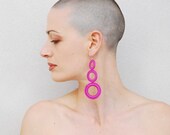 Big hoop earrings crochet / Fuchsia dangle earrings / Fashion fiber jewelry / Bright colors for summer jewelry / Neon / Gift for her