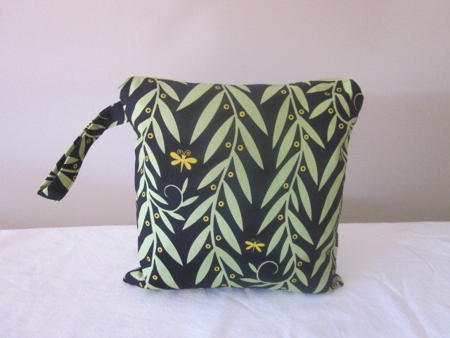 Small Wet Bag, Wetbag, 11 X 11 Inches Square, dragon fly, butterfly