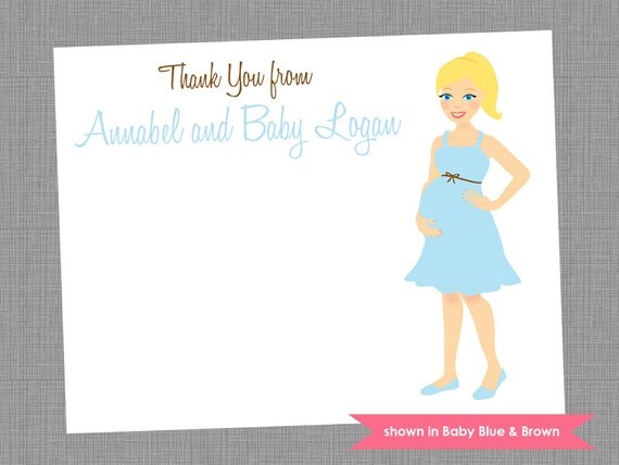 Baby Shower Thank You Note Cards - Personalized Mom-to-Be Printed Note Card Set - Colors Customizable Il_570xn