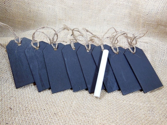 8 Chalkboard Tags with Jute Twine and Chalk Included - Wood Chalkboard Tag