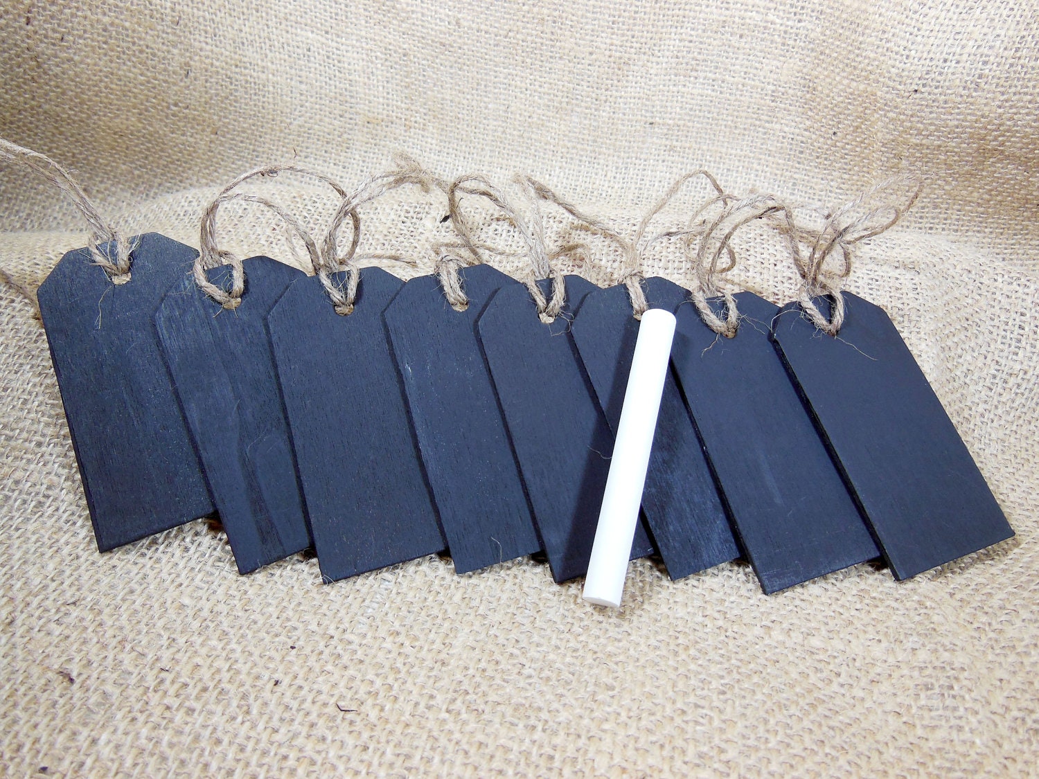 8 Chalkboard Tags with Jute Twine and Chalk Included - Wood Chalkboard Tag