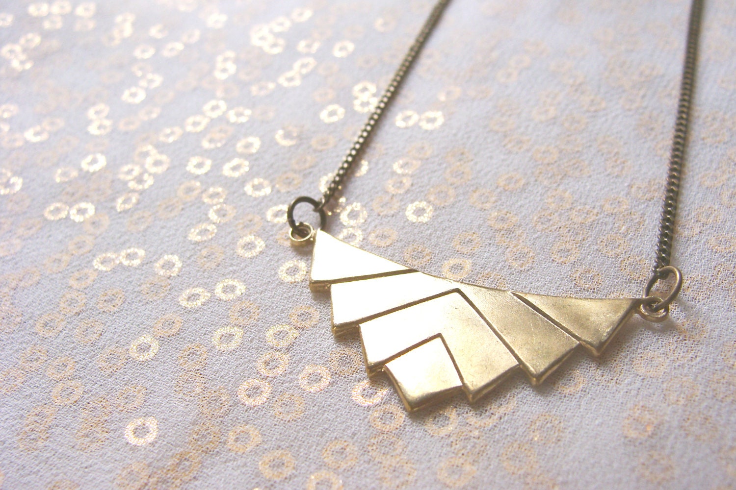 Geometric necklace, Chevron necklace, Bib necklace. Minimal jewelry, raw brass pendant. Sweet Geometry mod.D