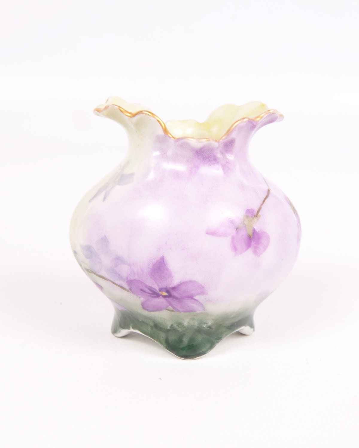 Vintage Purple Violets Vase Hand Painted Porcelain