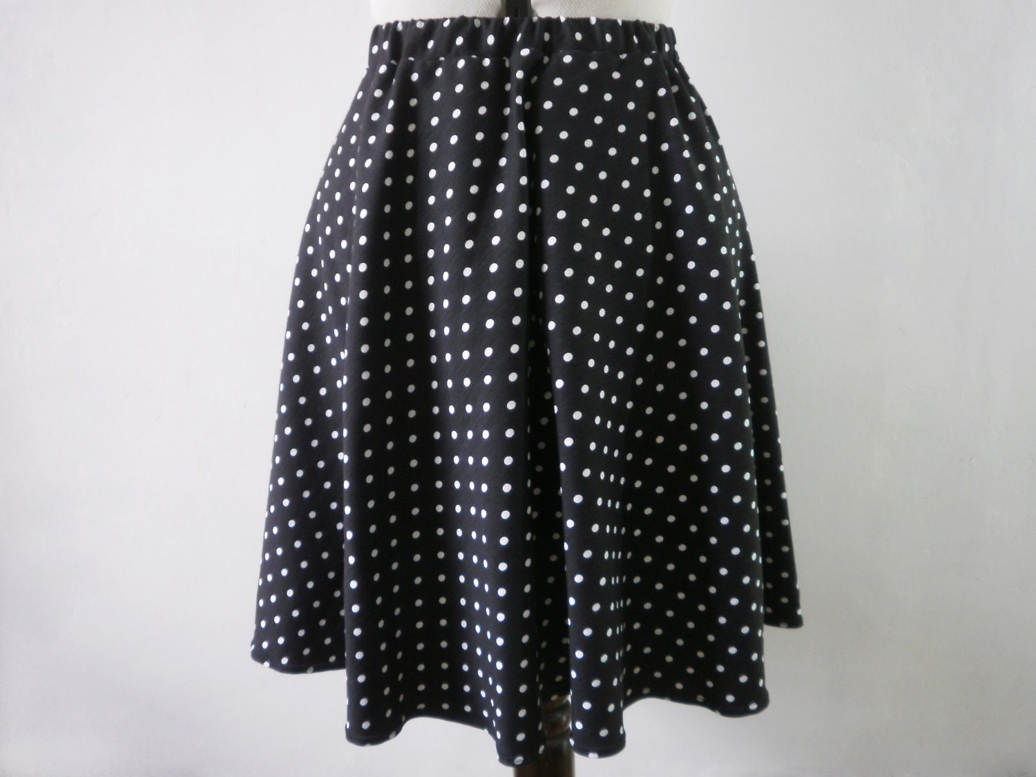 Black and white polka dot skirt , a line skirt , short black mini skirt