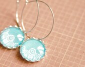 Cotton flowers hoop dangle earrings - Simple jewelry - Art jewelry - Free Worldwide Shipping - Fift for her under 25 USD