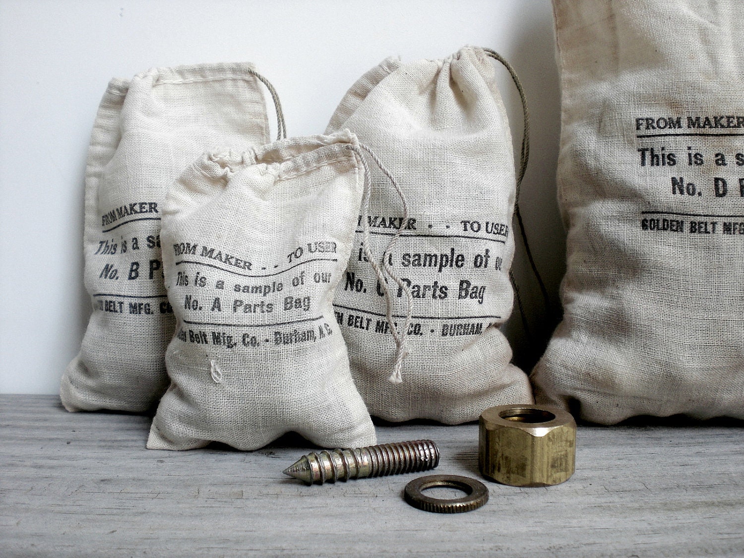 Vintage / industrial / drawstring bag / retro / home decor / eco gift bag / upcycled pouches / alternative / masculine / man cave decor