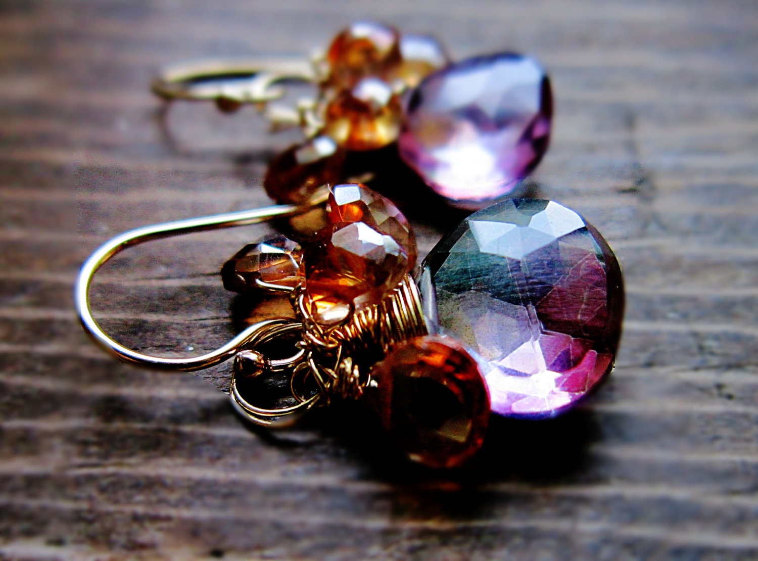 Galaxy Earrings Mystic Topaz Earrings Mystic Quartz 14K Gold Fill wire wrapped Multi gemstone Chandelier