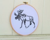 Moose Word Art - Screen Print Black on White - Stretched in Hoop