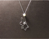 Little Flying Rabbit - Sterling Silver Necklace Pendant, Fresh Water Pearl
