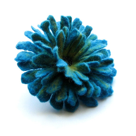 Turquoise Flower Brooch - Felted Flower Brooch - Felt Brooch