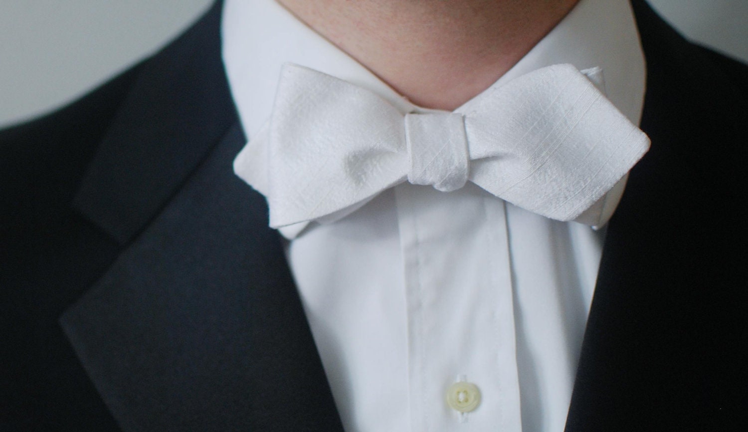 Formal Raw Silk White Bow Tie
