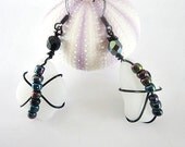 Sea Glass earrings black and white milk glass beaded