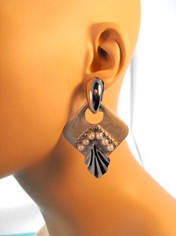 Geometric Mint Green Enamel over Steel Convertible Drop Earrings