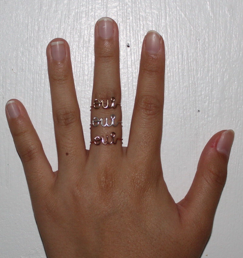 Sterling Silver OUI Ring, French Word Ring