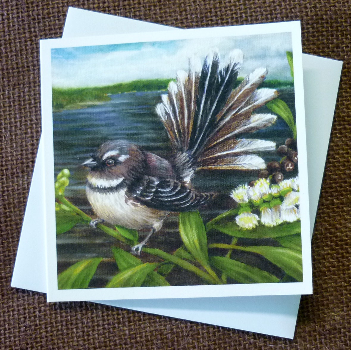 Fantail, australian (and NZ) native bird - blank greeting card from original oil painting