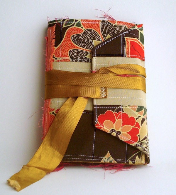 Handcrafted Journal - Brown, Coral & Gold