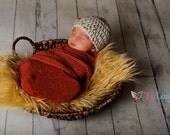 Newborn Chunky Oatmeal Tweed Crochet Hat With Natural Wood Button Boys Photo Prop