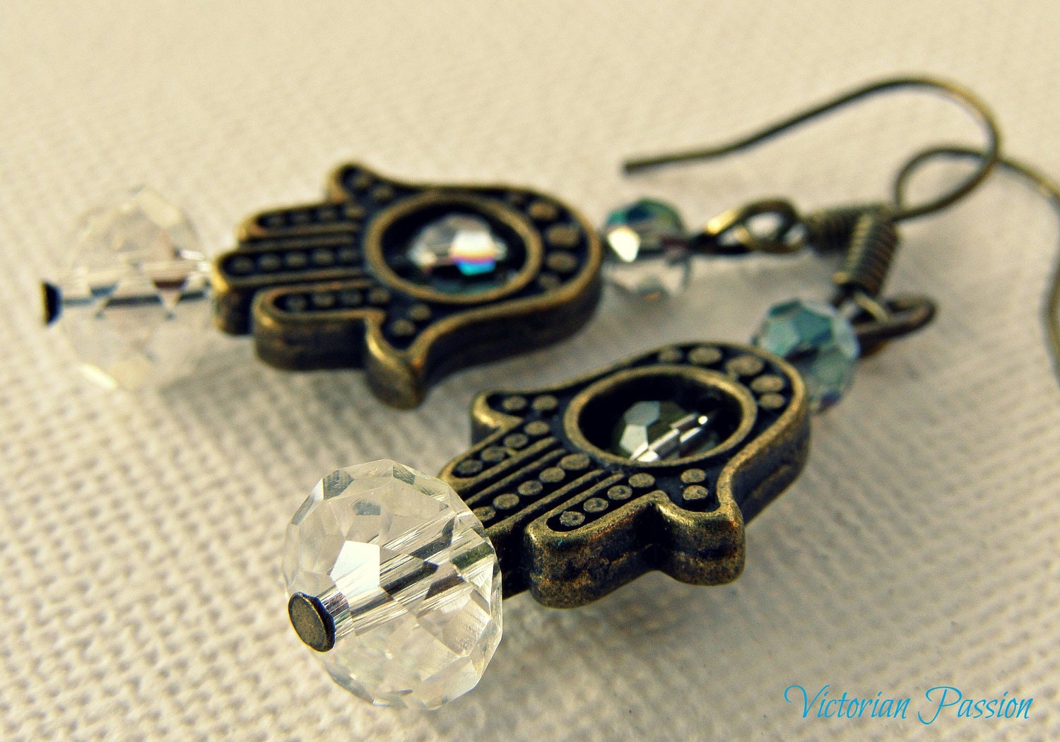 Clear Crystal Hamsa Earrings