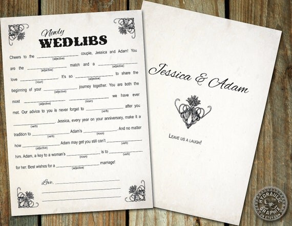 Newly Wed Madlibs - fun to use for a party favor or guest book alternative for wedding with steampunk elements - customize Il_570xn