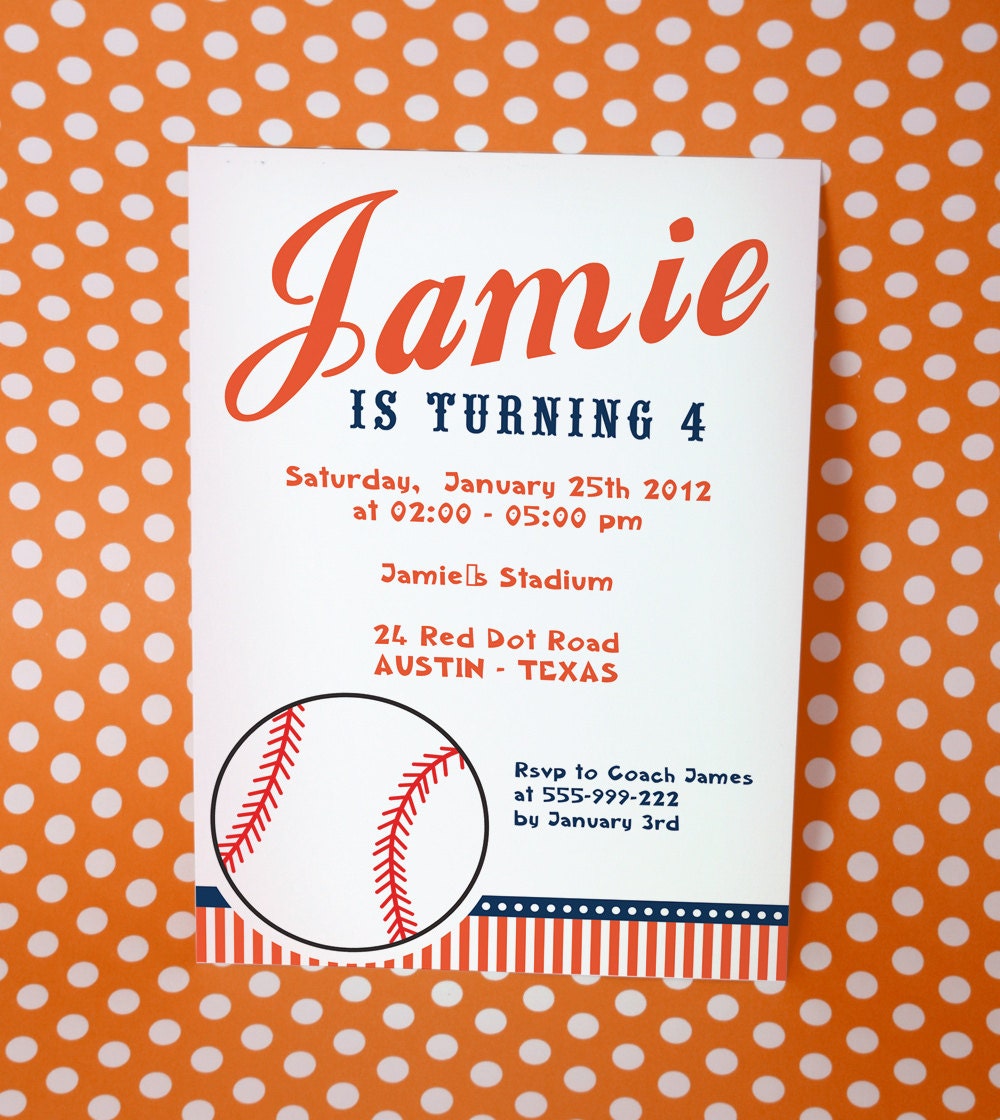 DIY PRINTABLE Invitation Card - Sport Baseball Navy Orange Birthday Party Invitation - PS804CA2a1