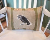Crow pillow, black crow, shabby chic, farmhouse decor, cottage style pillow,
