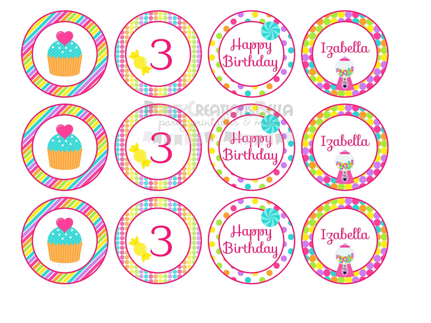 Items similar to Printable Candyland Birthday cupcake toppers / thank
