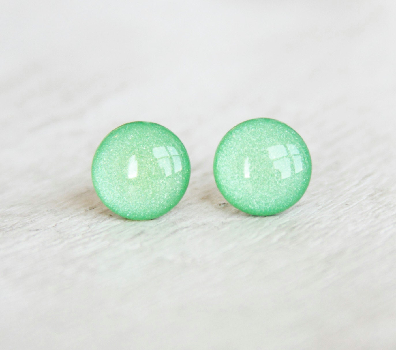 SEA GREEN - Small Earrings Studs - Tiny Stud Earrings in Shimmer Sea Green - Small Round Studs - Earrings by Hot Mess Momma