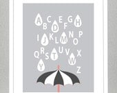 Alphabet Art - Alphabet Raindrops ( Gray, Black, Peach ) - 8x10 print