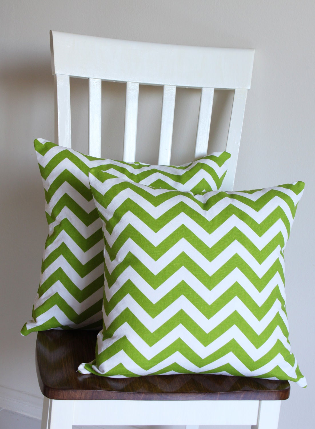RESERVED FOR LAURIE...green and white chevron pillow cover with