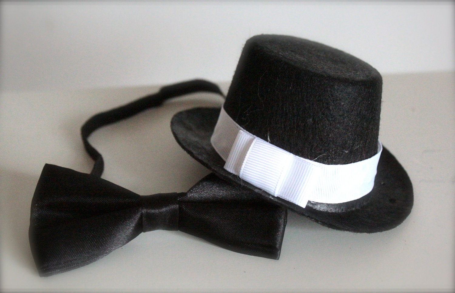 Mini Fedora Top Hat and little Black Bow Tie by LilBirdsCouture