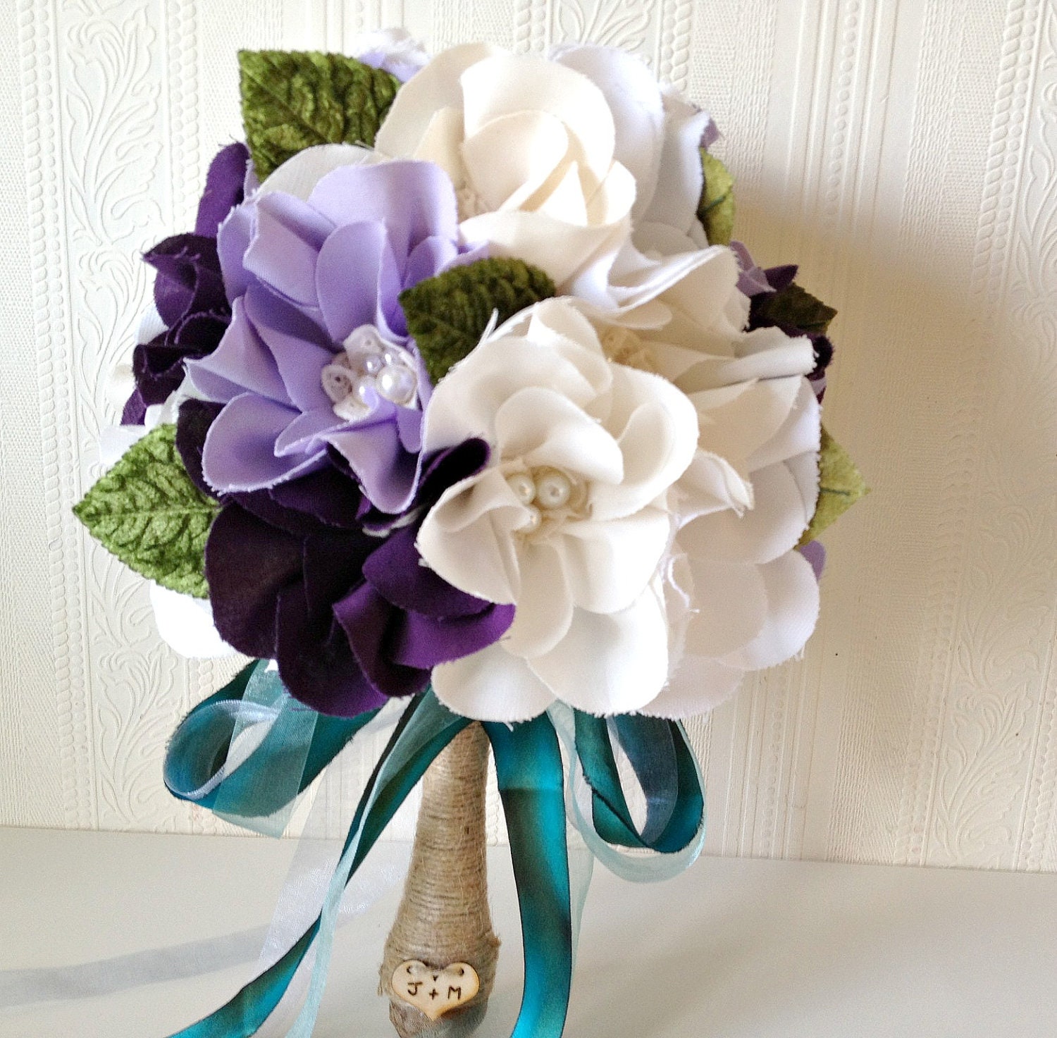 Fabric Flower Custom Wedding Bouquet, Woodland weddings, Cotton magnolias bridal bouquet, Unique bride bouquet