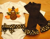 Thanksgiving Ribbon Turkey Onesie And Legwamers