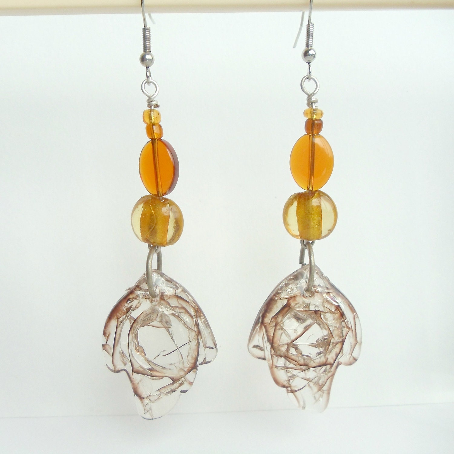 Fall Earrings, Amber Gold Brown Beaded Earrings Antique Silver Findings Silver Plated Earwires