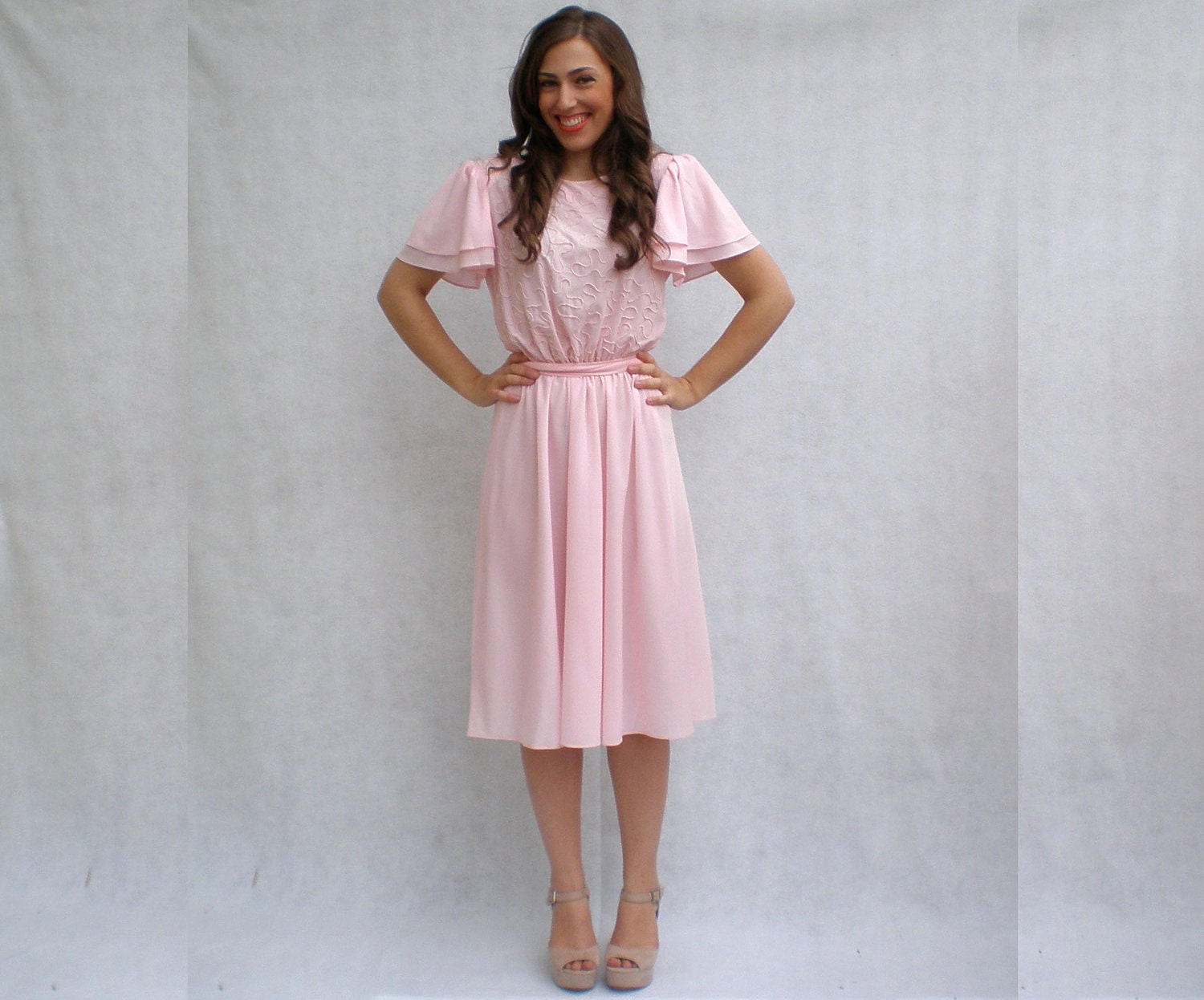 Vintage 70s Pink Princess Dress - Sugar Sweet Pastel Ruffled A-Line S/M