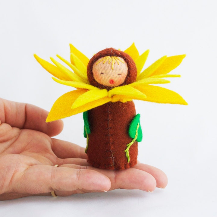 Sunflower Felt Doll - Yellow Brown Summer Flower