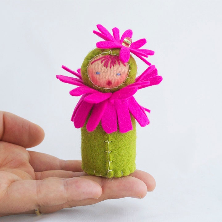 Pink Felt Doll - Gerbera Daisy Pink Green Flower Decoration
