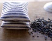 Natural Blue Ticking Nautical Lavender Sachets with Inserts Set of Two