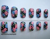 Pink, Purple and Blue Floral Nail Art