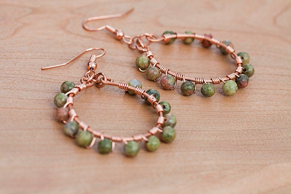 Copper & Unakite Beaded Earrings